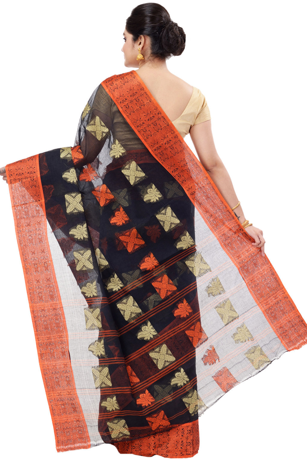 Black Pure Cotton Suparna Buti Tant Saree (755)